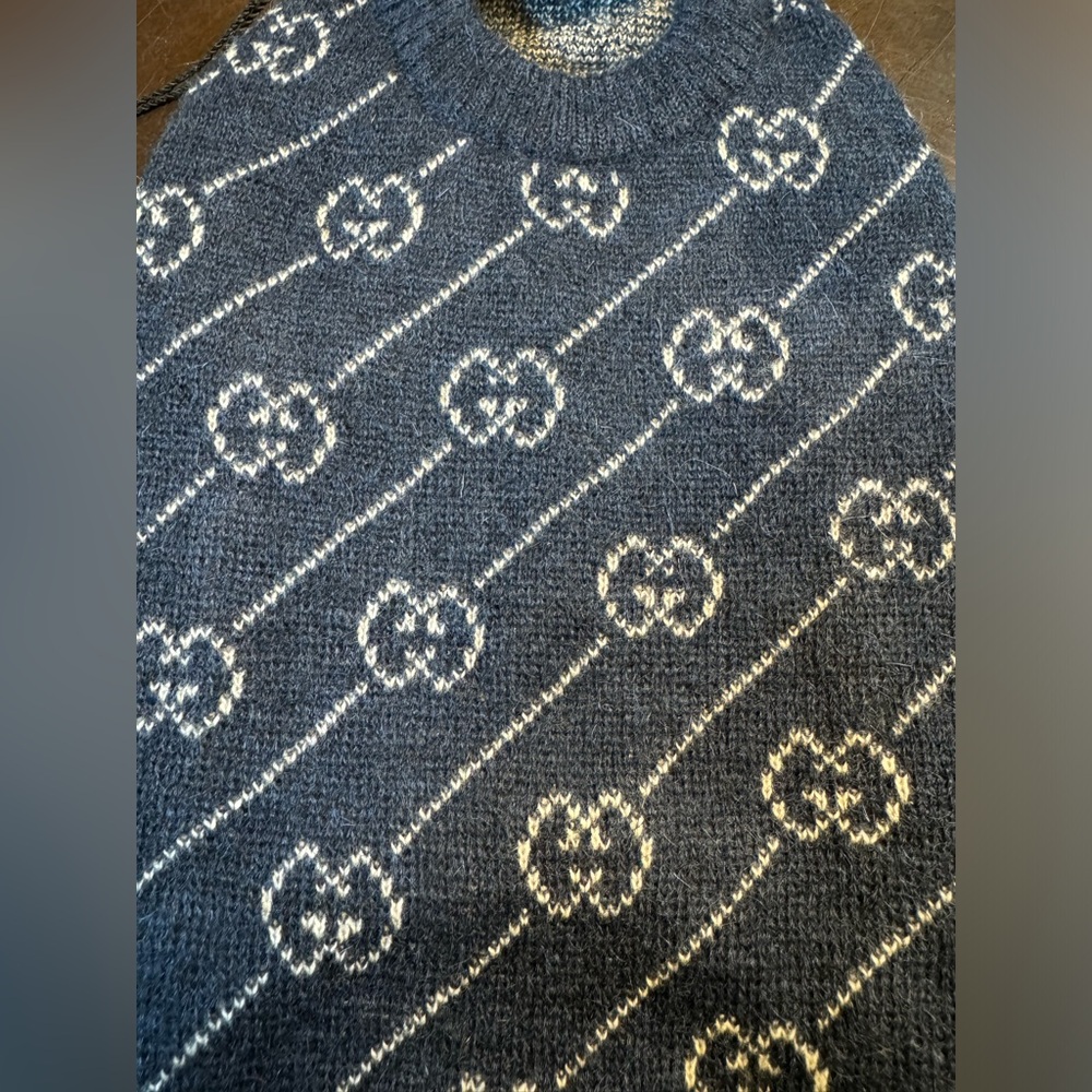New Authentic Gucci GG Logo Dog Wool Sweater Vest Blue - Picture 12 of 16